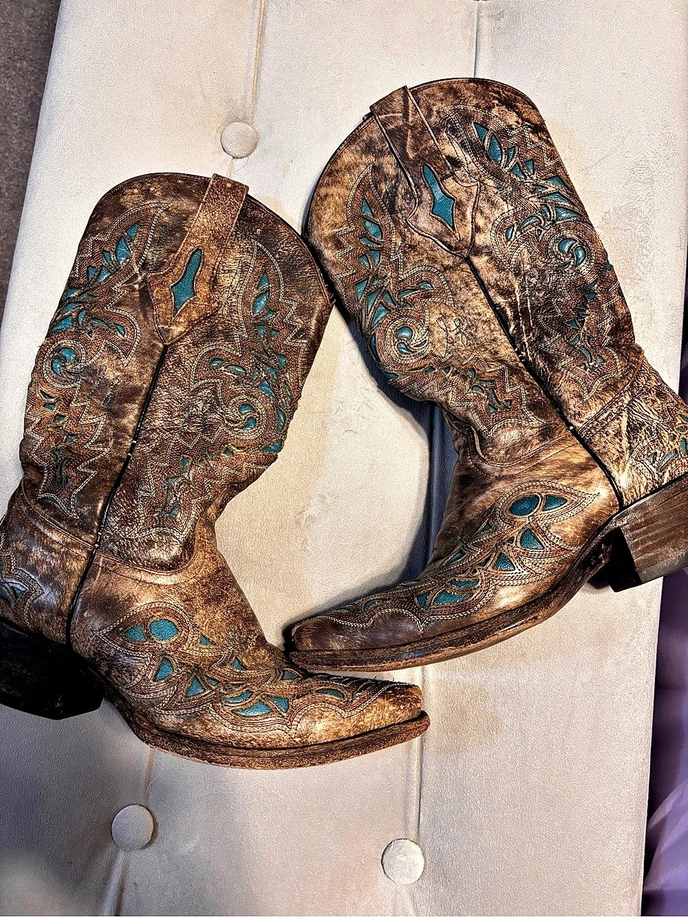 Lucchese Embroidered Western Heeled Boots Brown US 7.5